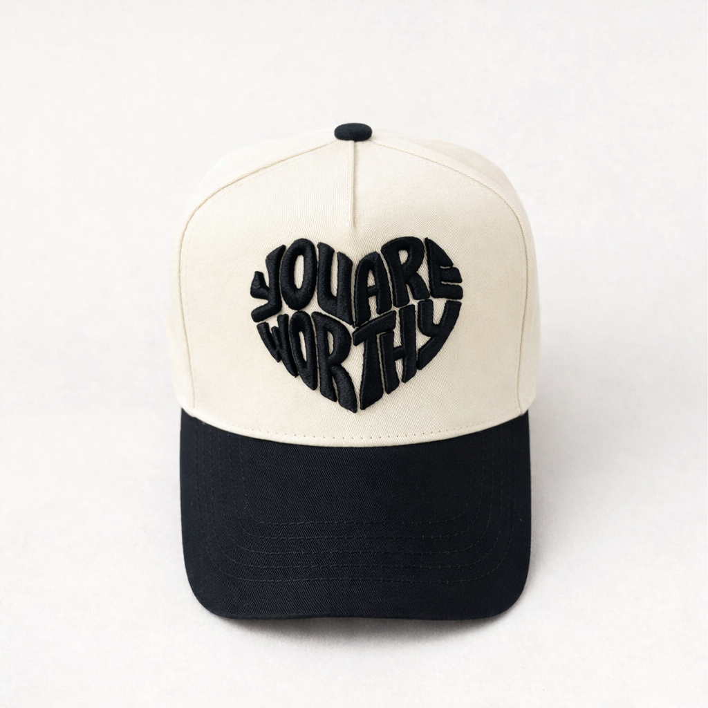 you are worthy heart puff hat