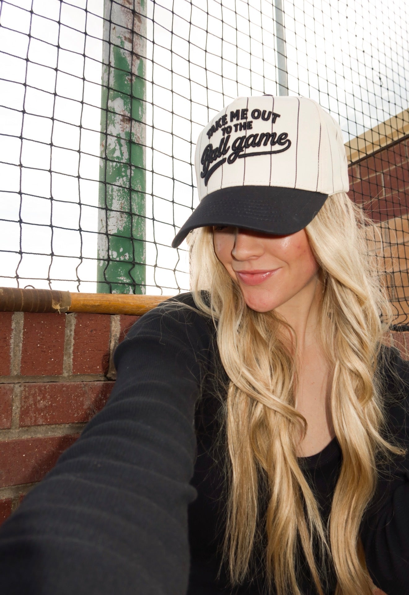 Take Me Out To the Ballgame Black Pinstripe Cap