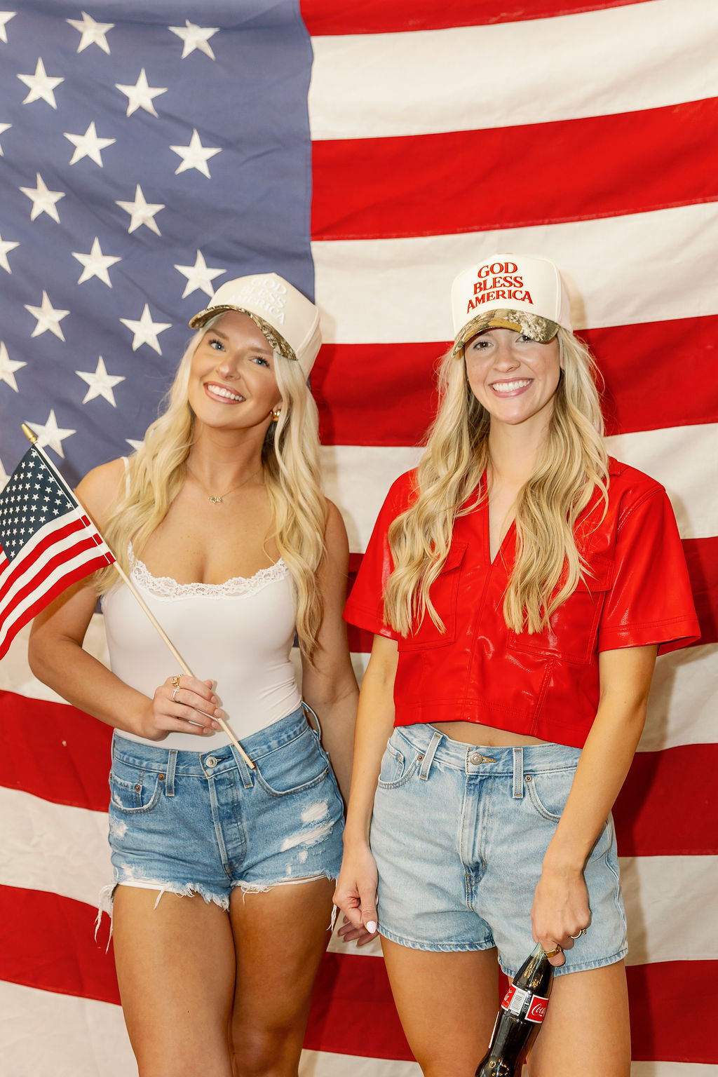 God Bless America Camo Hat RED & WHITE