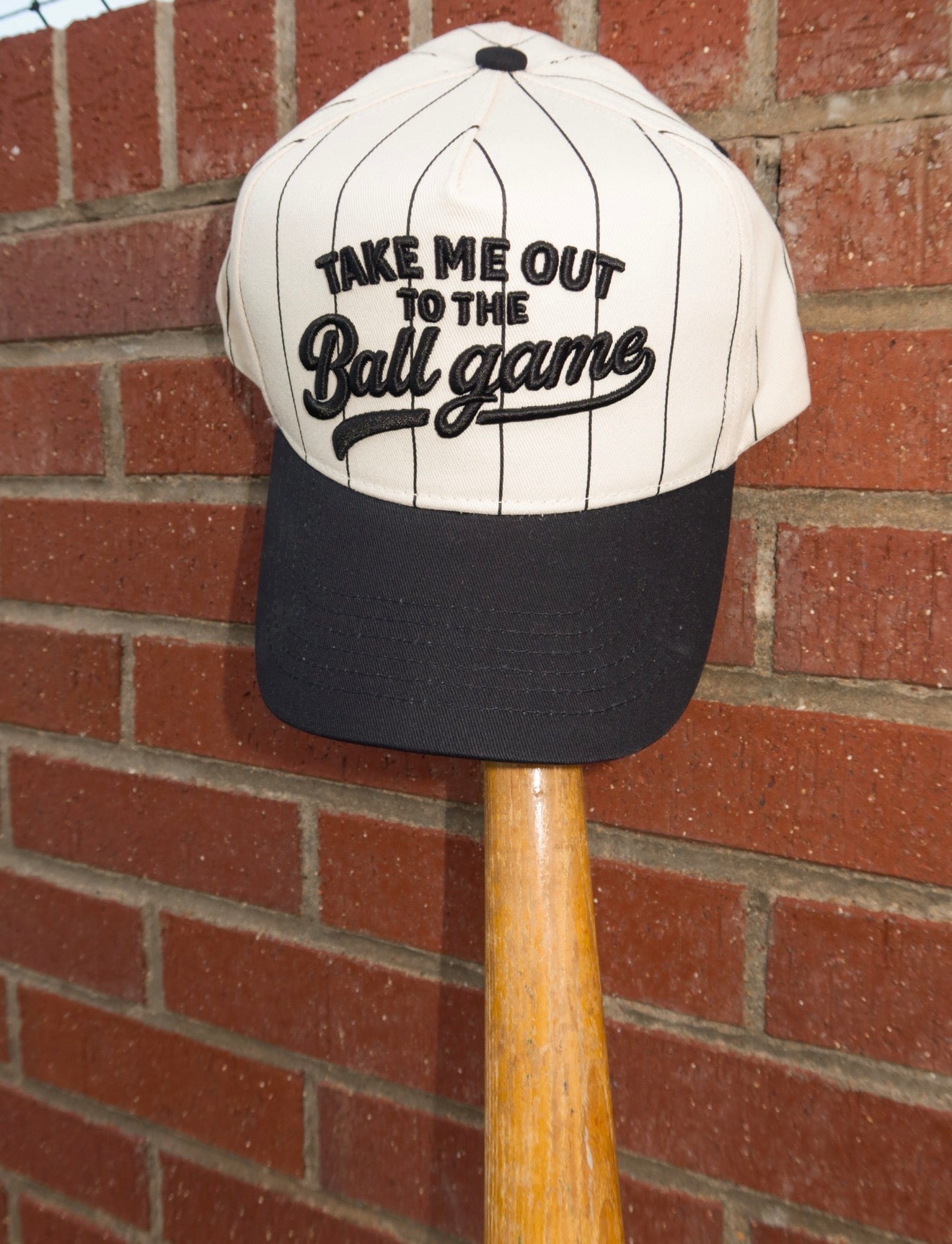 Take Me Out To the Ballgame Black Pinstripe Cap