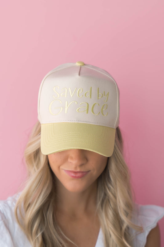 Saved by Grace butter yellow cap