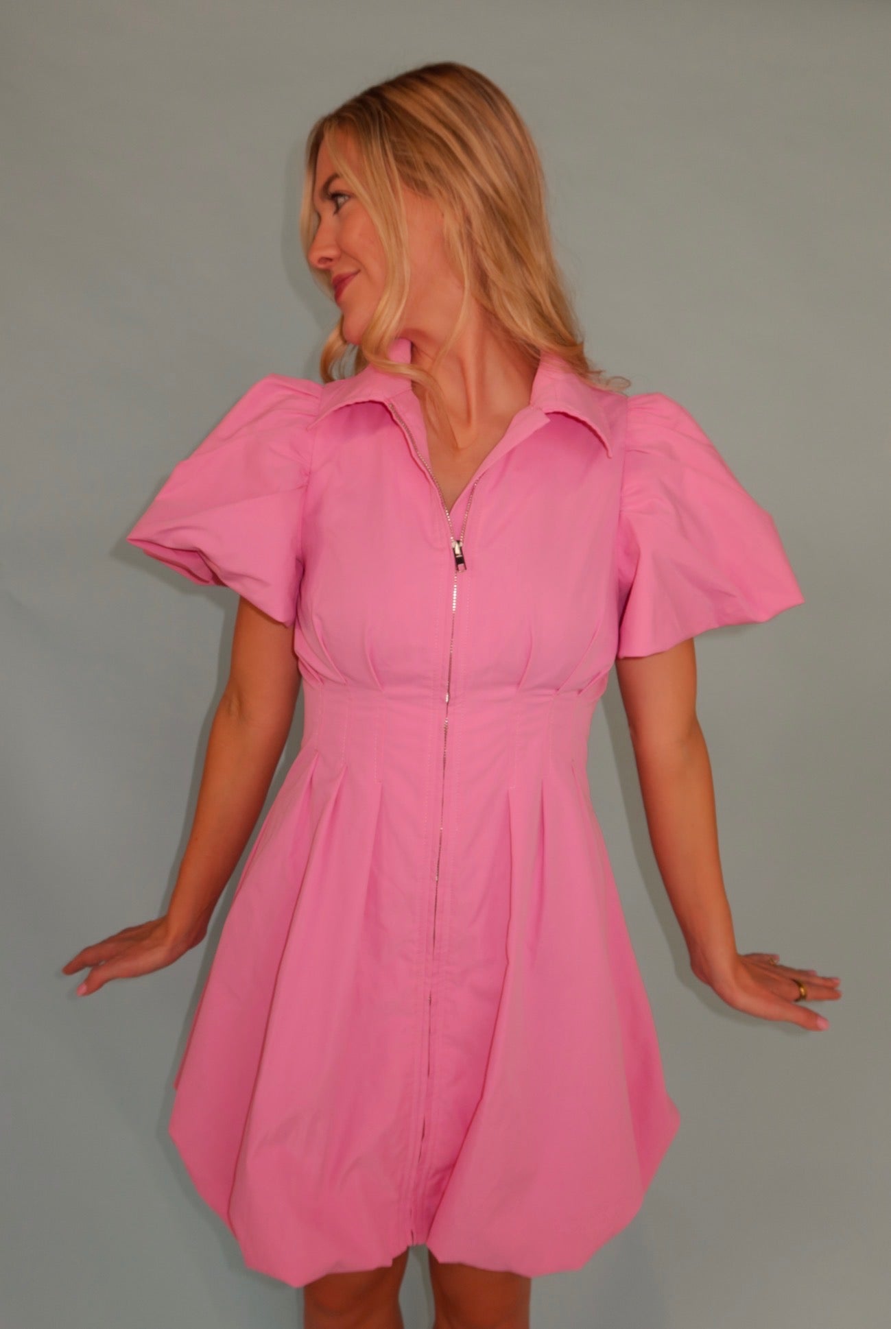 Pink Bubblegum Zip Mini Dress