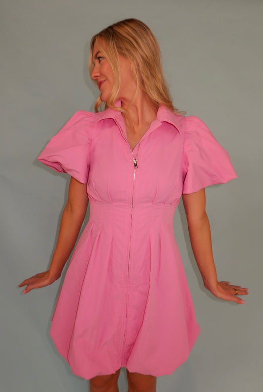 Pink Bubblegum Zip Mini Dress