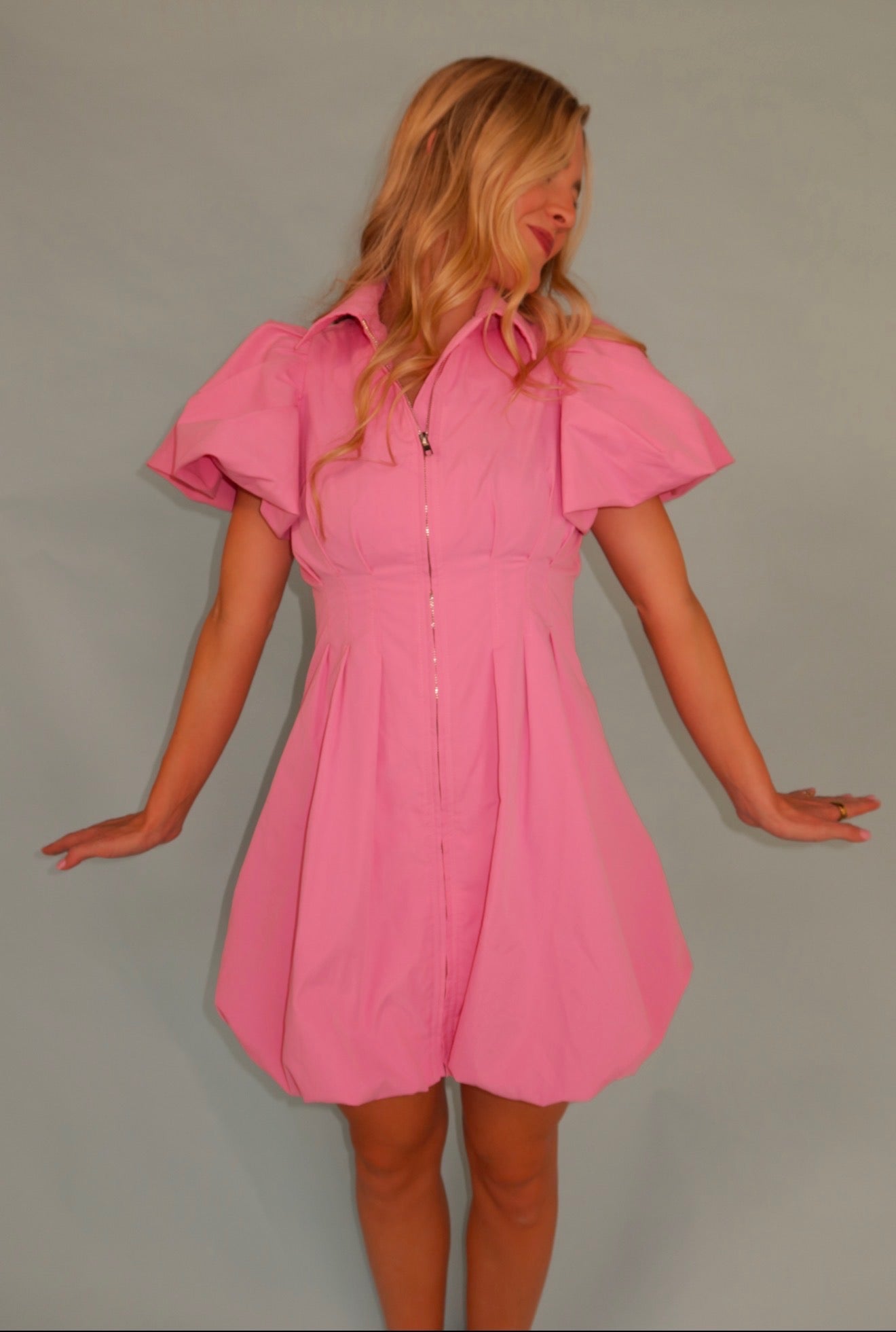 Pink Bubblegum Zip Mini Dress