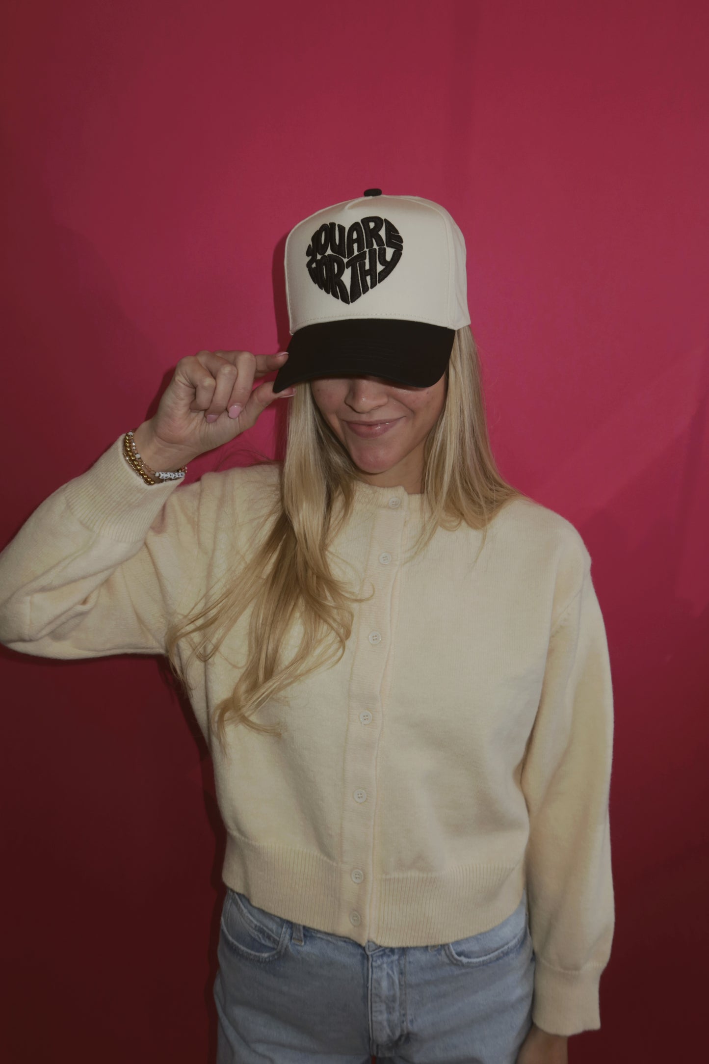 you are worthy heart puff hat